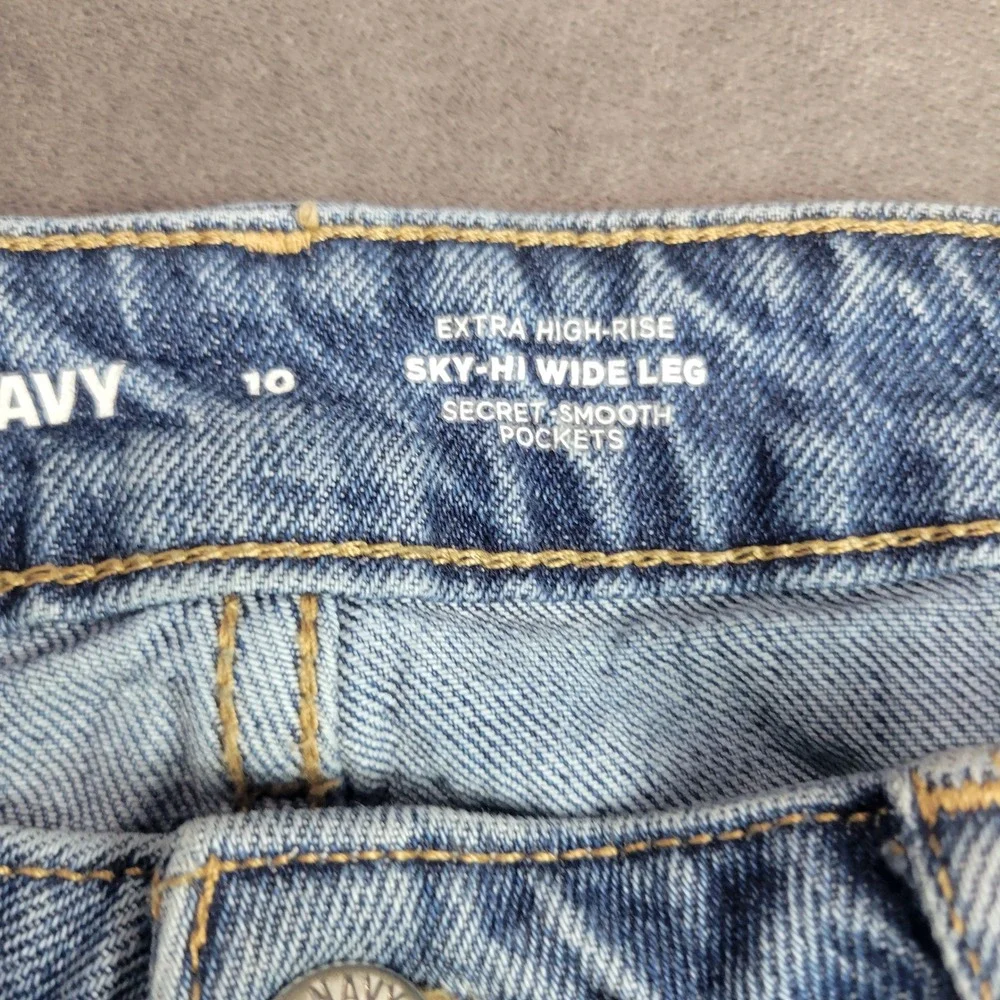Old Navy Sky-Hi Wide Leg Jeans Womens 10 Extra High‎ Rise Distressed Blue Kiera